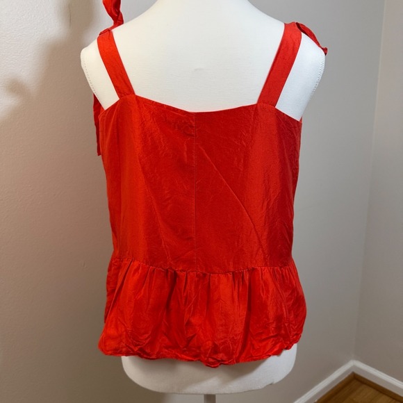 J Crew 100% Silk Tank Top Women 4 Red Tie Strap Peplum Blouse - Picture 4 of 8